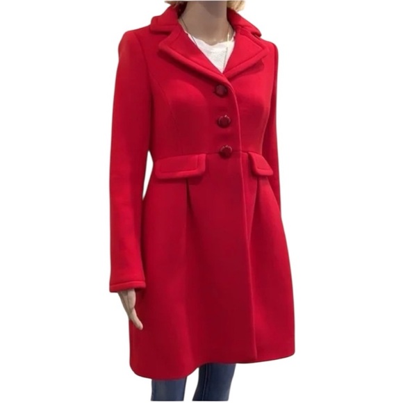 Kate Spade Womens Red Pea Wool Winter Coat Size 0 - Picture 11 of 11